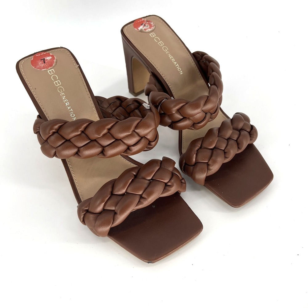BCBG Generation Brown Braided Strap Block Heel Sandals Size 7